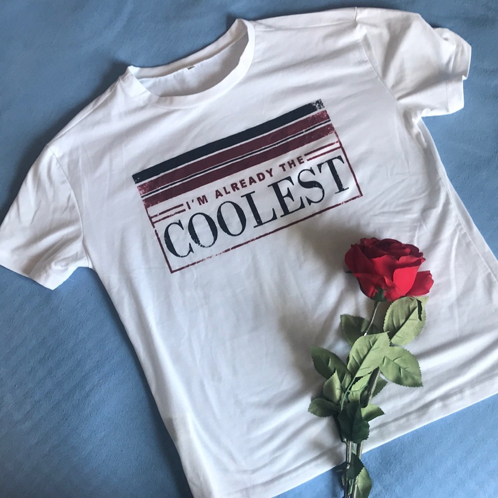 white basic tee with print